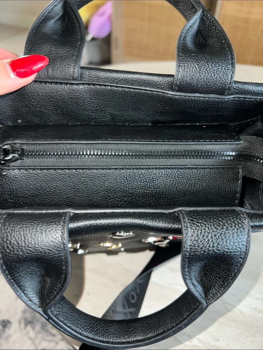Betsey Johnson Black Satchel with Red Lip and Gold Accents